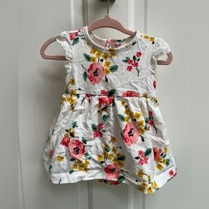 Carter’s 3M White, Pink and Yellow Floral Girls Dress with Snap Closure